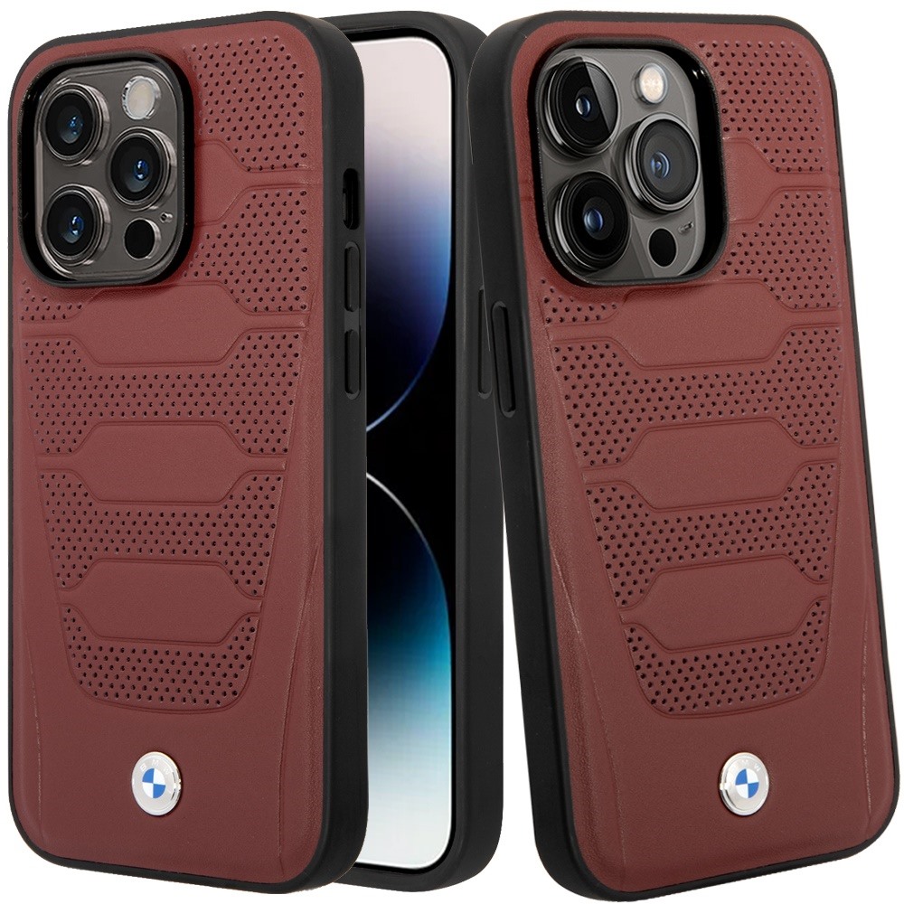 for apple iphone 14 pro max (bmw) sign hc leather seats pattern burgundy (bmw#24)