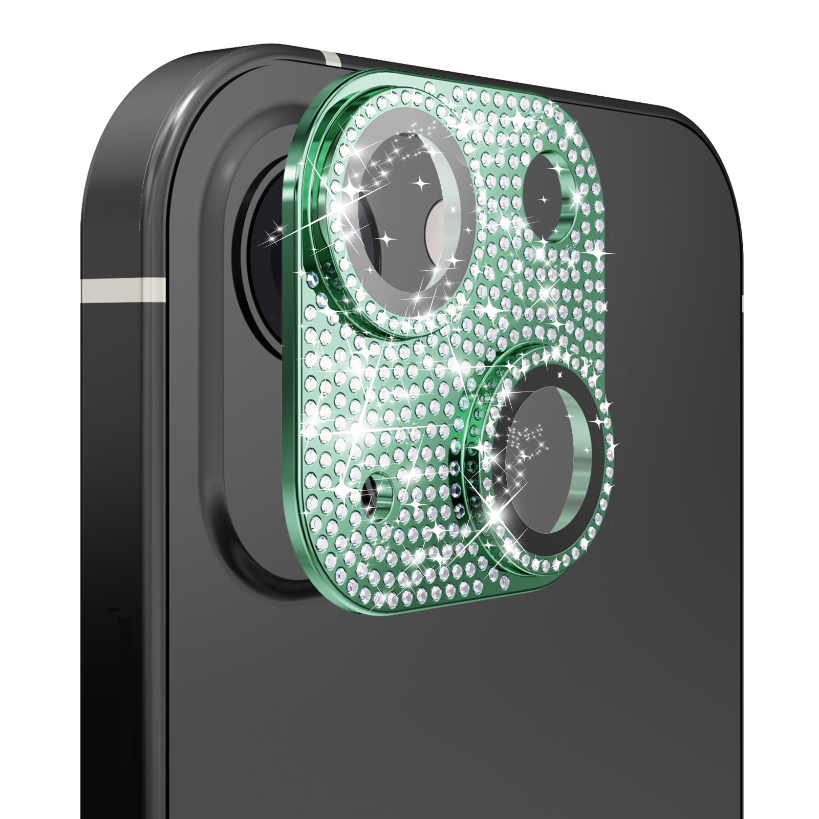 for apple iphone 13/13 mini diamond bling camera lens full tempered glass midnight green