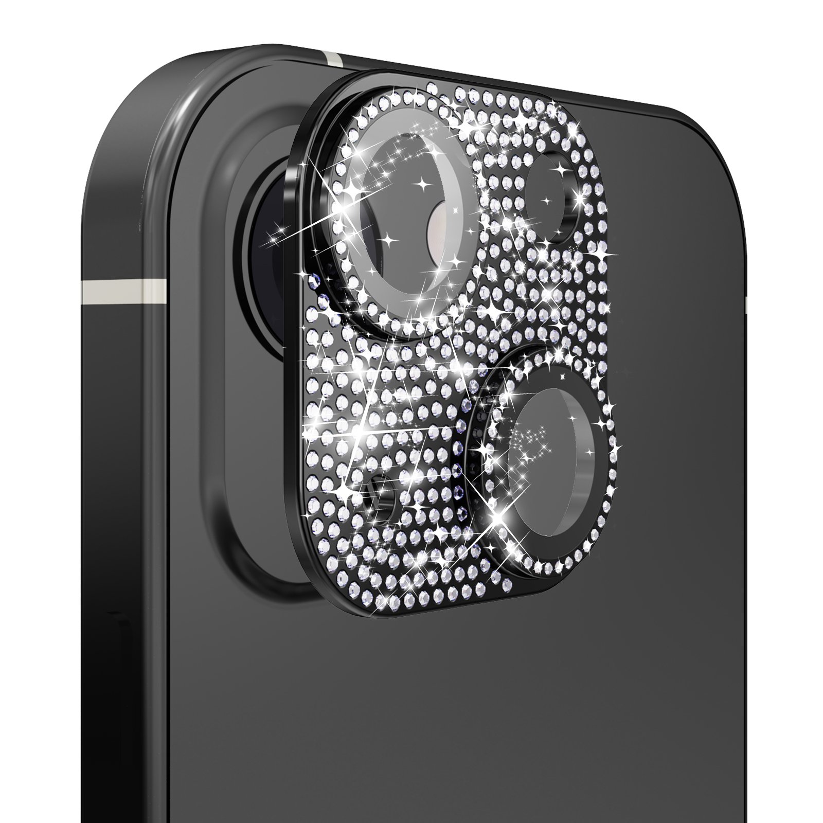 for iphone 15 diamond bling camera lens full tempered glass black
