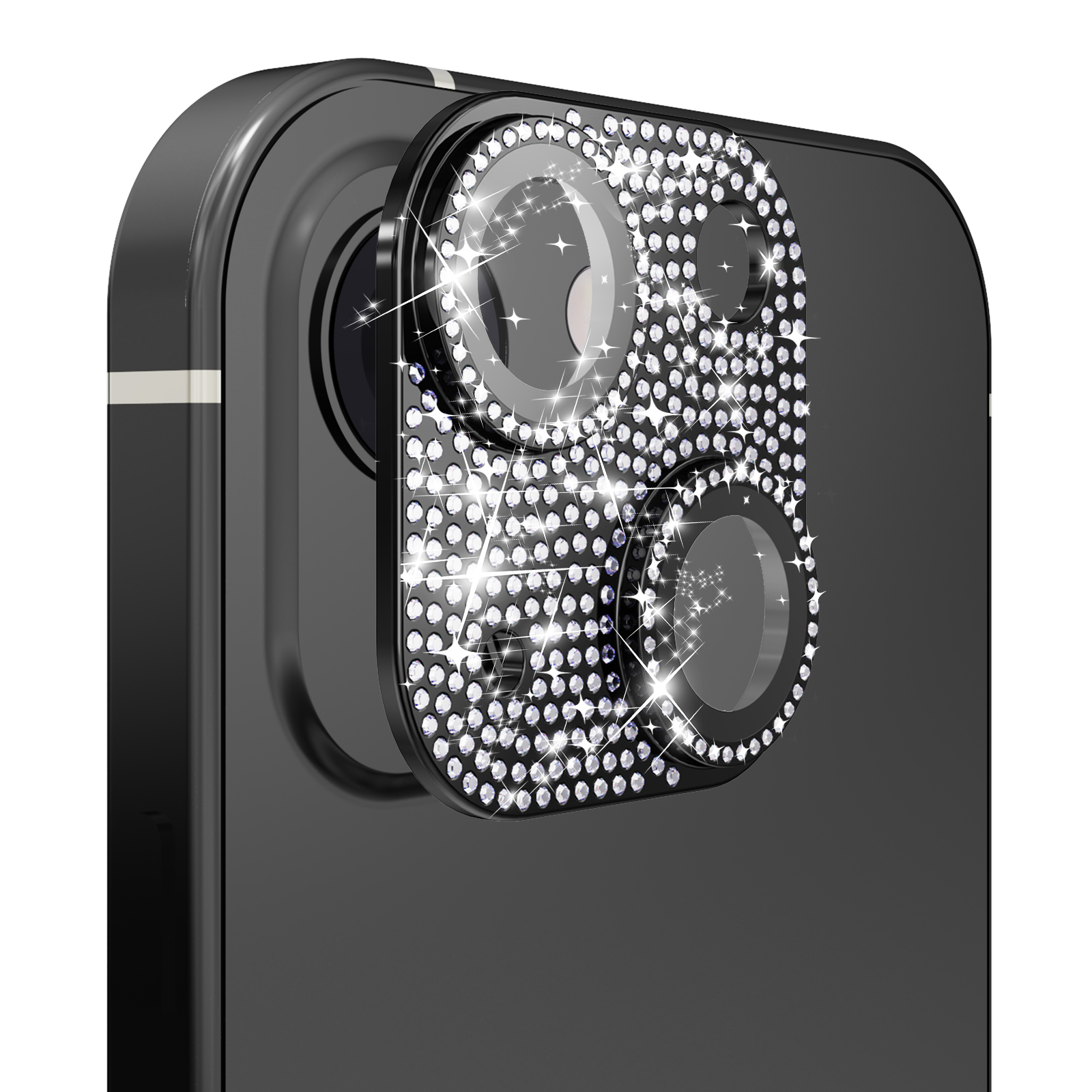 for iphone 15 pro diamond bling camera lens full tempered glass black