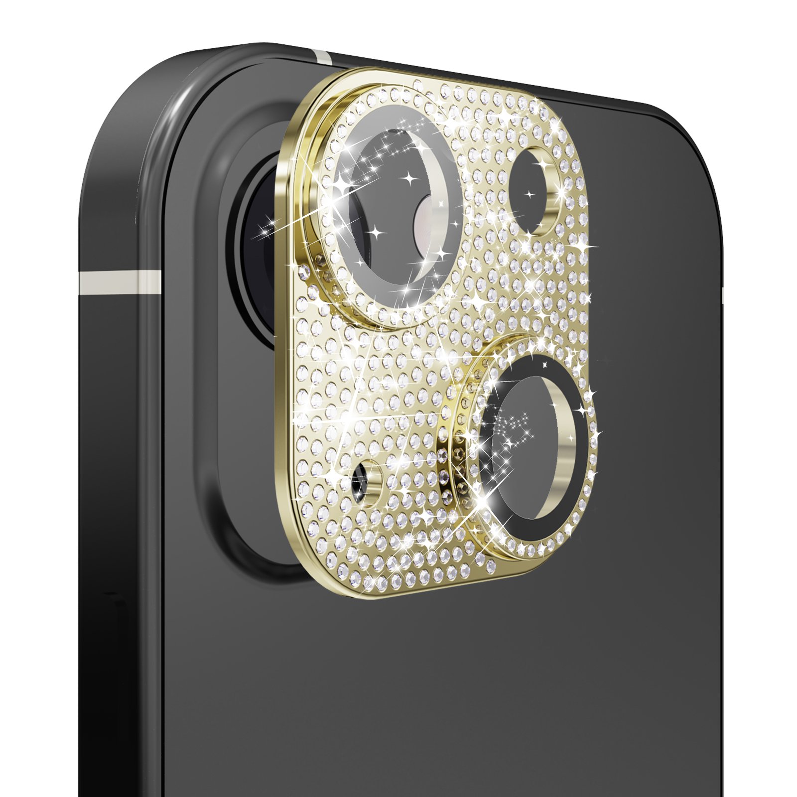 for iphone 15 plus diamond bling camera lens full tempered glass gold