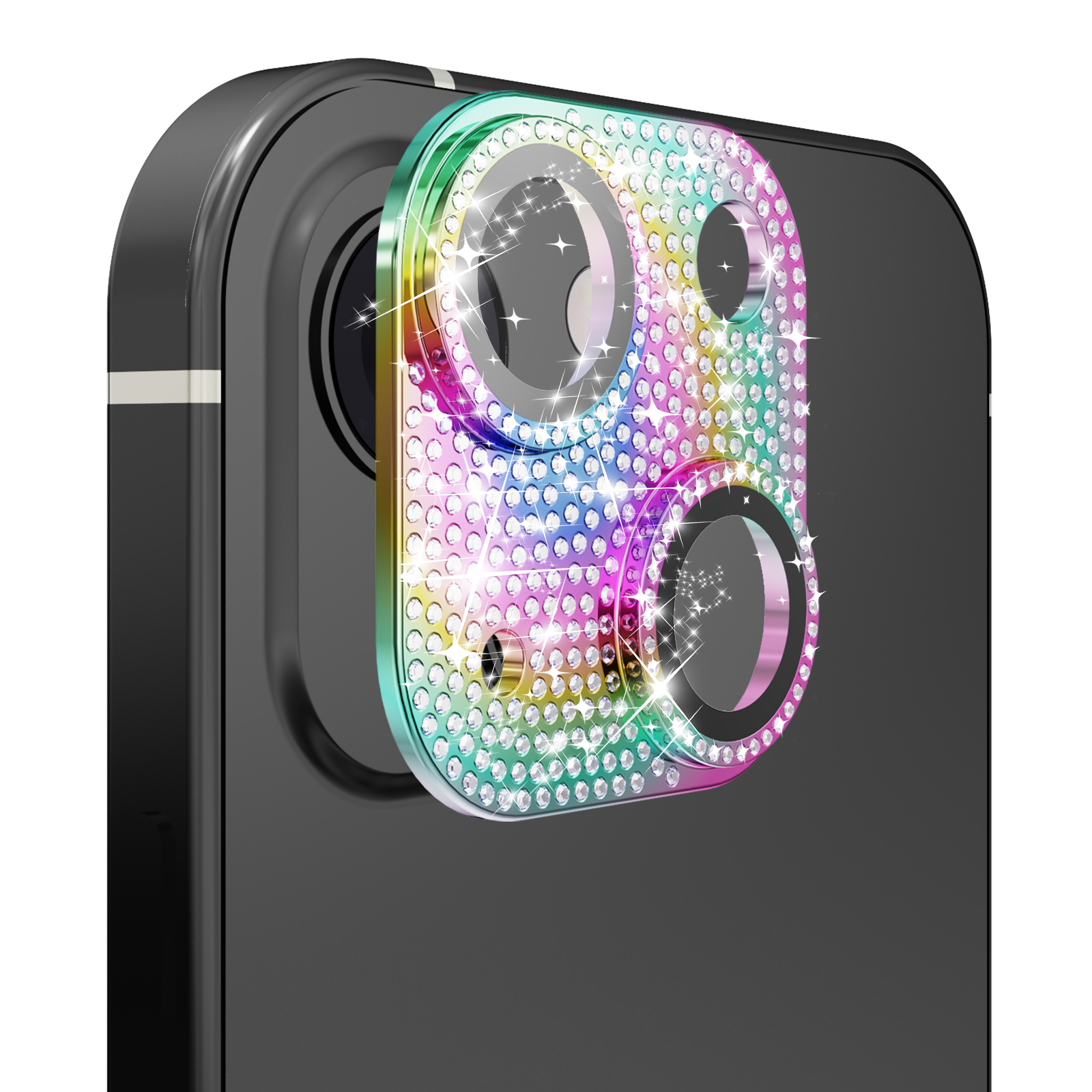 for iphone 15 pro diamond bling camera lens full tempered glass mixed color