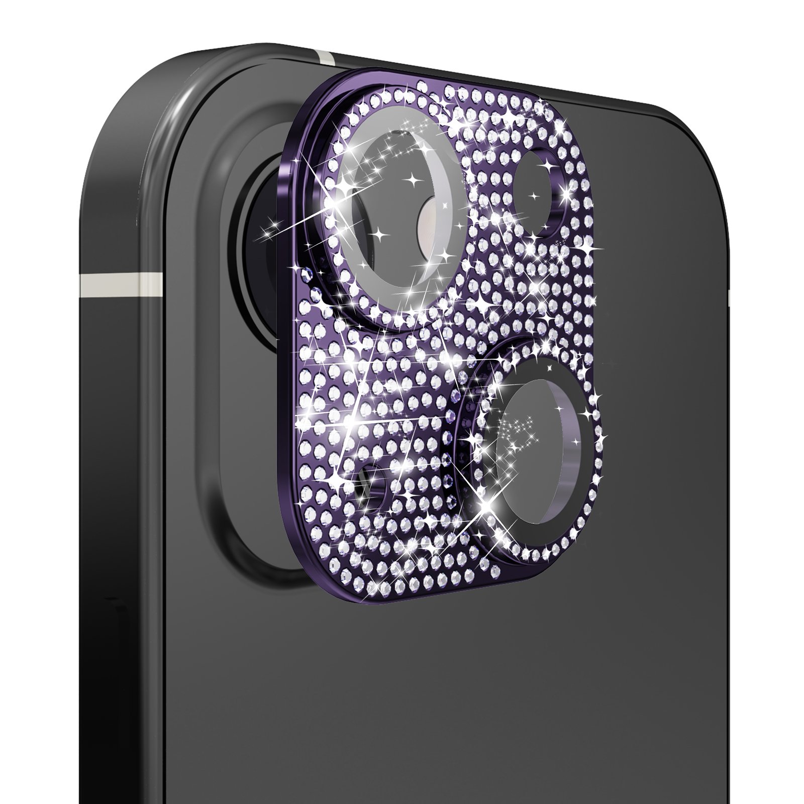 for iphone 15 plus diamond bling camera lens full tempered glass purple