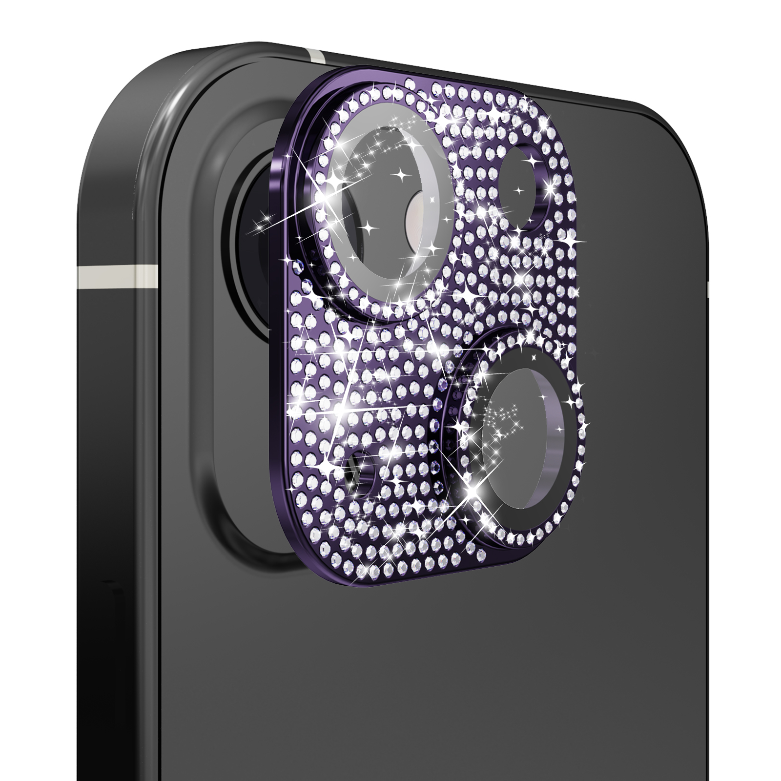 for iphone 15 pro diamond bling camera lens full tempered glass purple