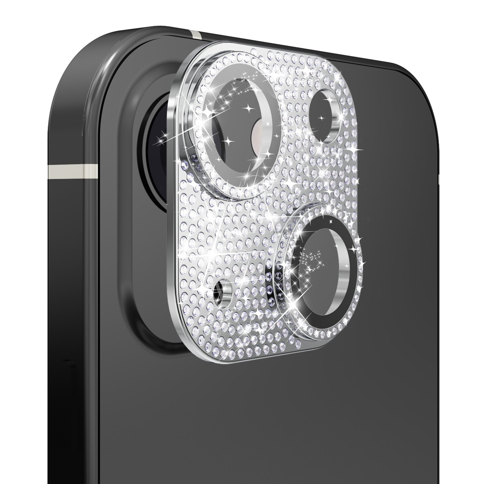 for iphone 15 plus diamond bling camera lens full tempered glass silver