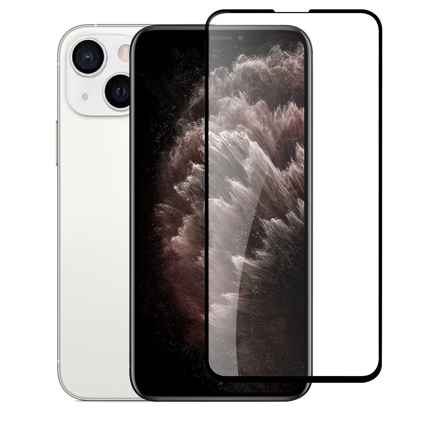for iphone 13/13 pro/14 bulk white paper card package black edged tempered glass (black)
