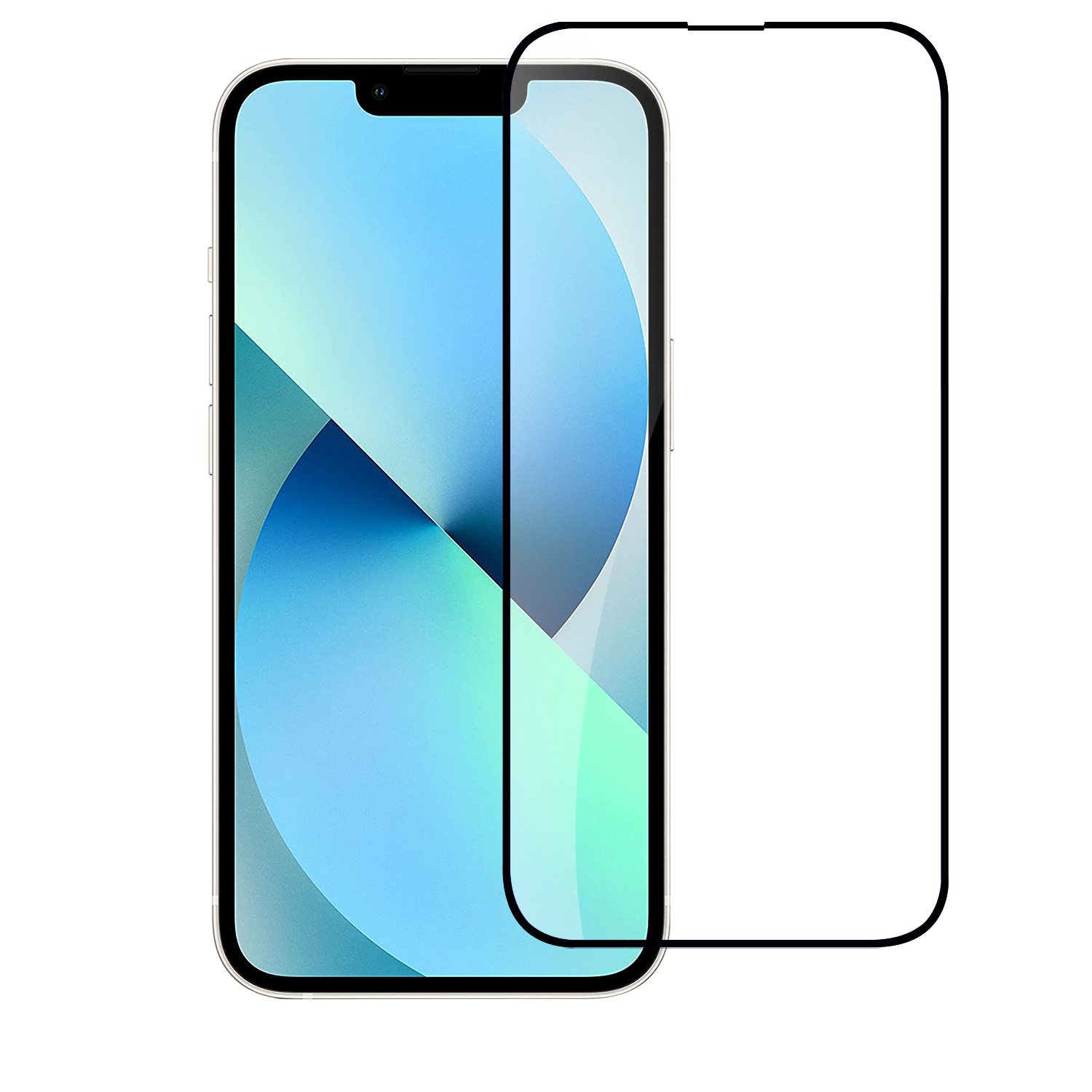 for iphone 13/13 pro/14 bulk white paper card package black edged tempered glass (black)