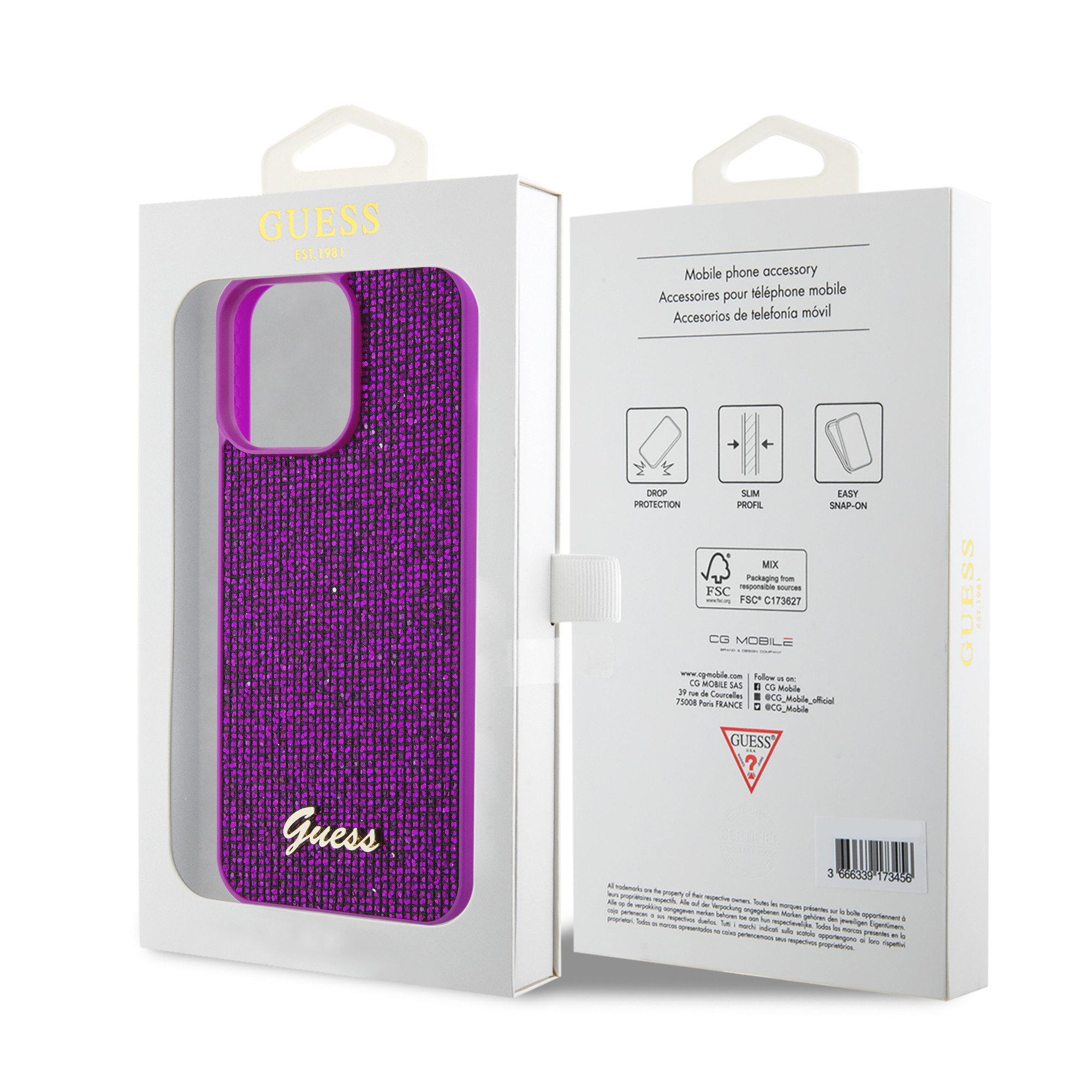for iphone 15 pro max guess hc pu disco script metal fuchsia (guess#85)