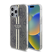 for iphone 15 pro max guess hc o iml 4g gold stripe brown (guess#194)