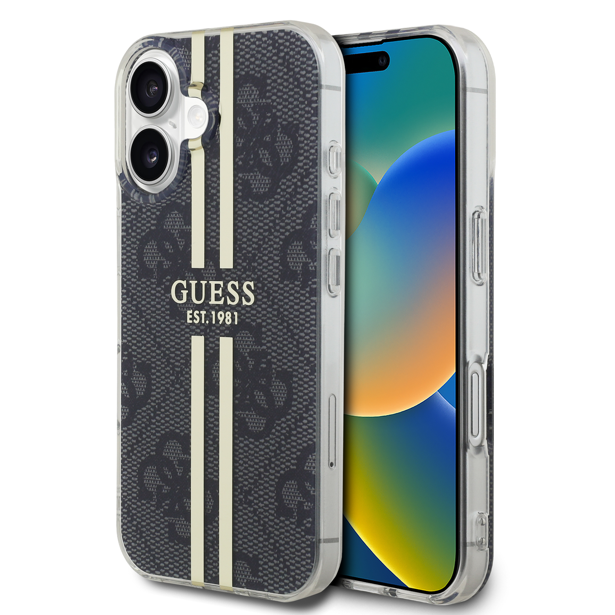 for iphone 16 guess hc o iml 4g gold stripe black (guess#200)