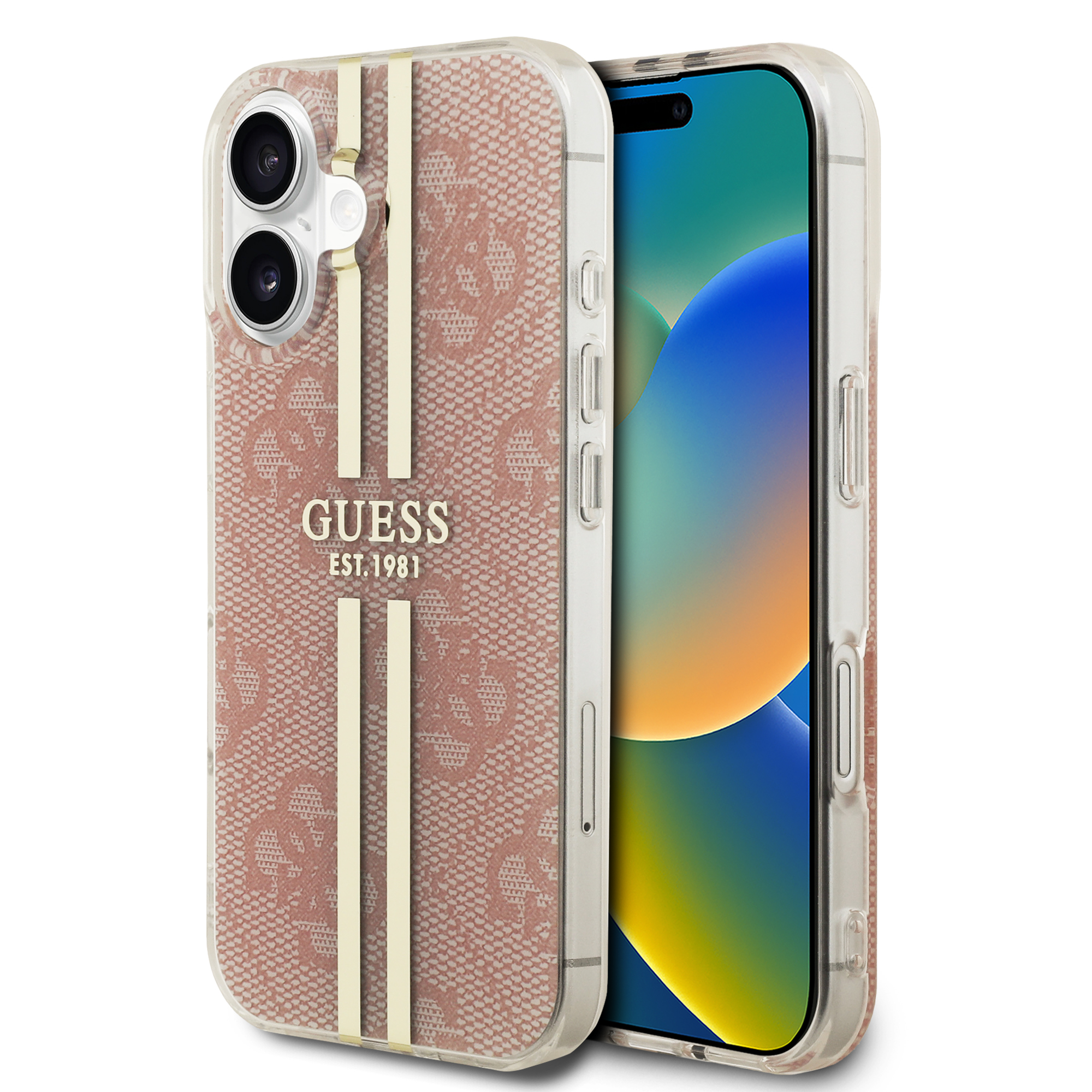 for iphone 16 guess hc o iml 4g gold stripe pink (guess#202)