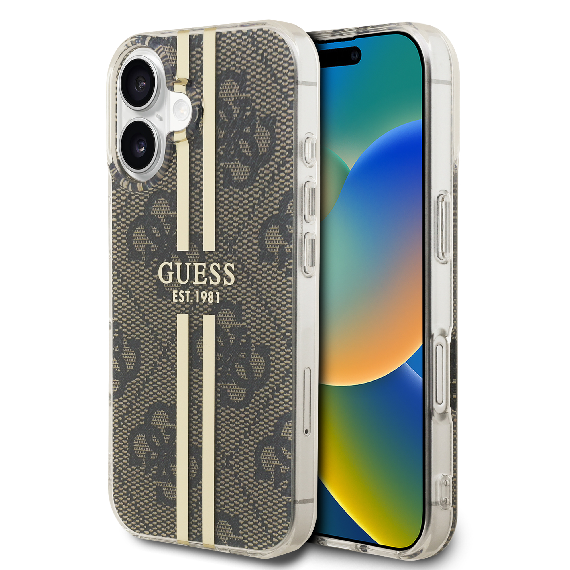 for iphone 16 guess hc o iml 4g gold stripe brown (guess#201)