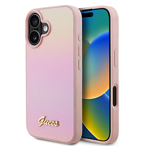 for iphone 16 guess hc o saffiano iridescent script pink (guess#203)