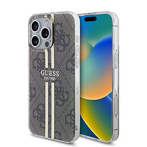 for iphone 16 pro max guess hc o iml 4g gold stripe brown (guess#208)