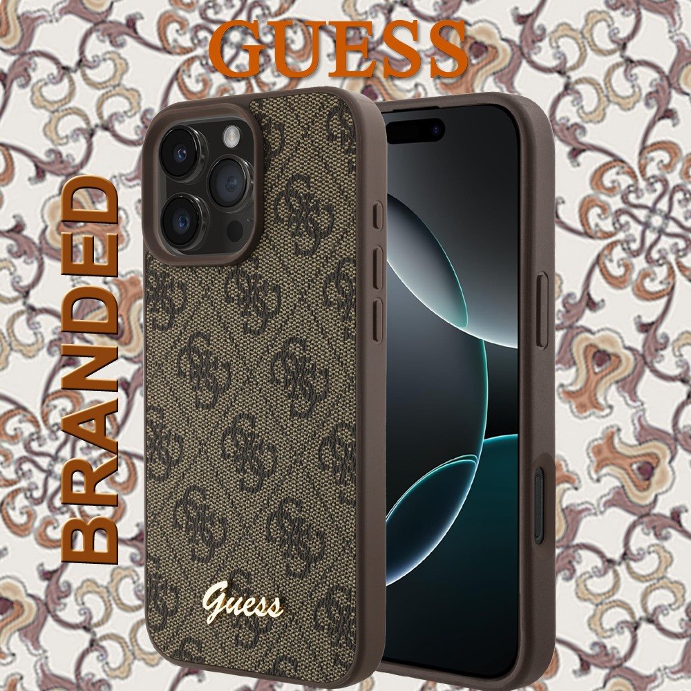 for ip 16 pro max guess script logo brown