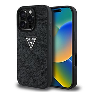 for iphone 16 pro max guess hc o grained pu hs 4g and triangle logo black (guess#213)