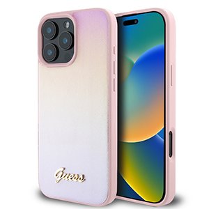 for iphone 16 pro max guess hc o saffiano iridescent script pink (guess#210)