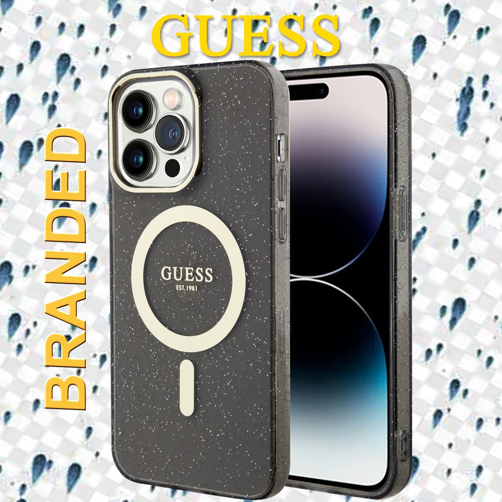 for ip 14 pro max guess magsafe iml glitter gold/black