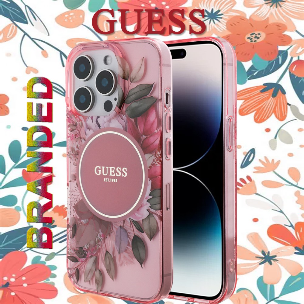 for ip 14 pro max guess magsafe iml flower & tonal circle pink