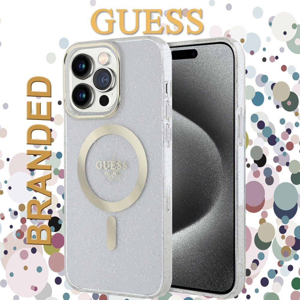 for ip 15 pro max guess magsafe iml glitter transparent gold