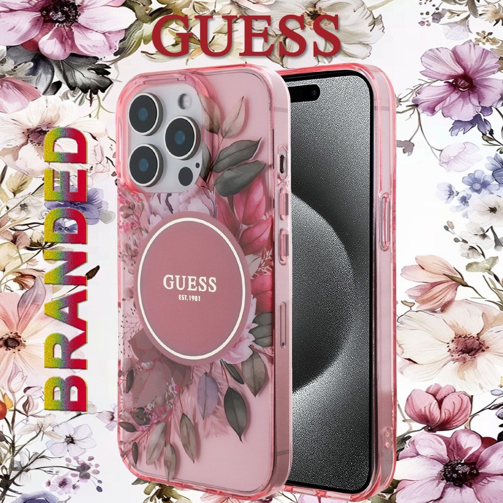 for ip 15 pro max guess magsafe iml flower & tonal circle pink