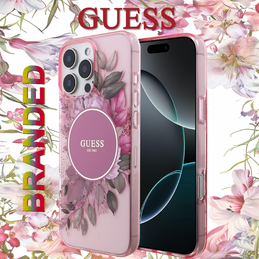 for ip 16 pro max guess magsafe iml flower & tonal circle pink