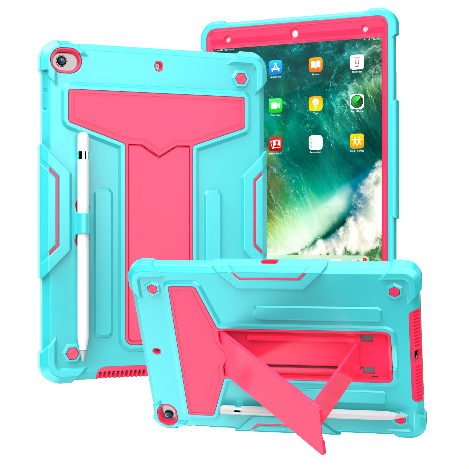 for apple ipad (a16) 2025 / ipad 10th gen 10.9 inch tablet vertical 3in1 tough hybrid kickstand teal/hot pink