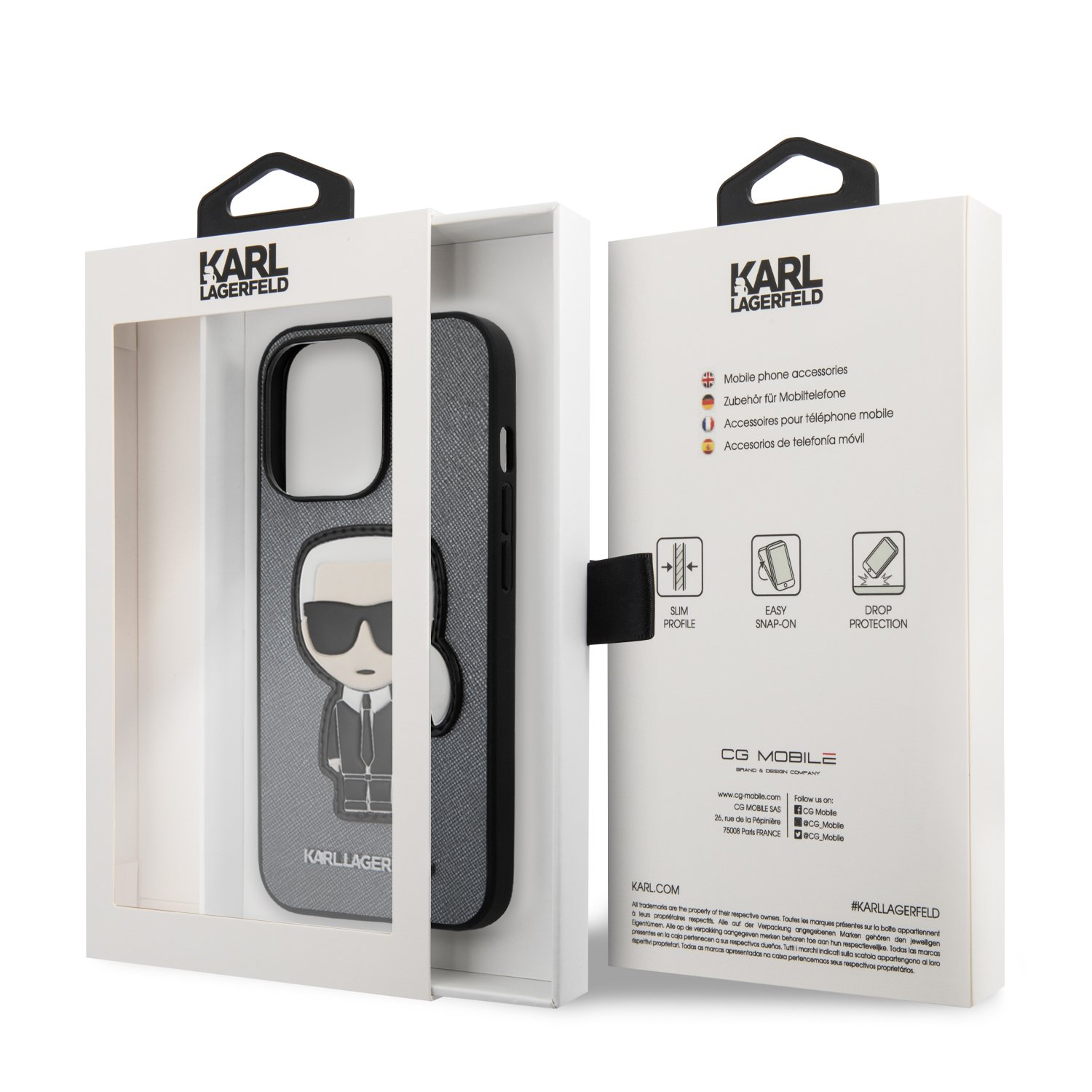 for iphone 13 pro max karl hc pu saffiano ikonik patch silver (karl #109)