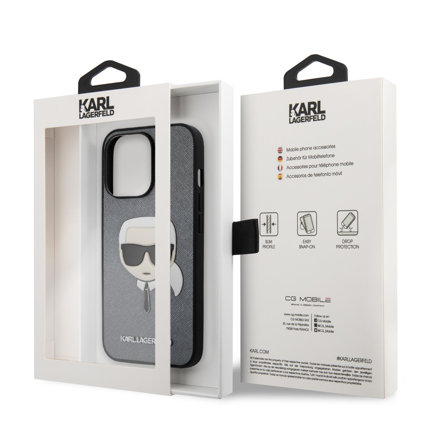 for iphone 13 pro max karl hc pu saffiano k head silver (karl#106)
