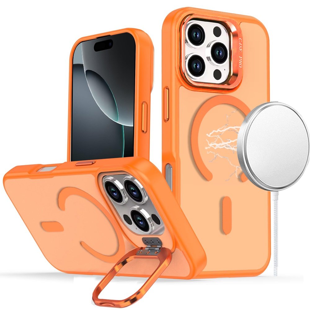 for iphone 16 pro max 6.9 inch magnetic matte camera metallic stand hybrid case cosmic orange