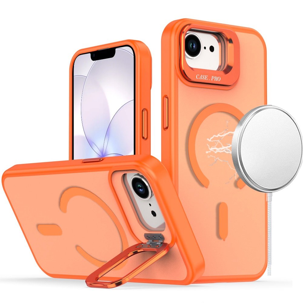 for iphone 16e (e edition) / se4 (2025) magnetic matte camera metallic stand hybrid case cosmic orange
