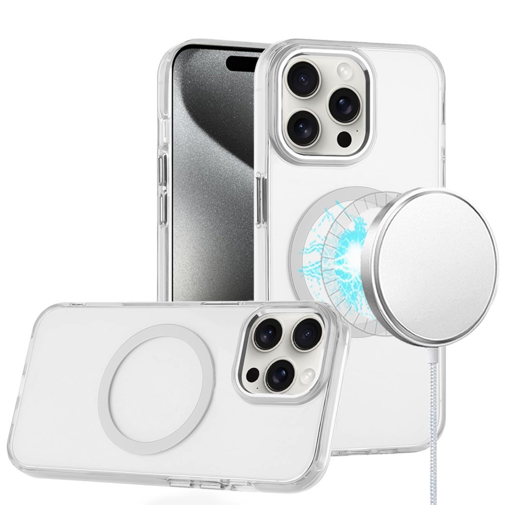 for ip15 pro max magnetic circle ring transparent premium acrylic with metal buttons & camera raised lip clear