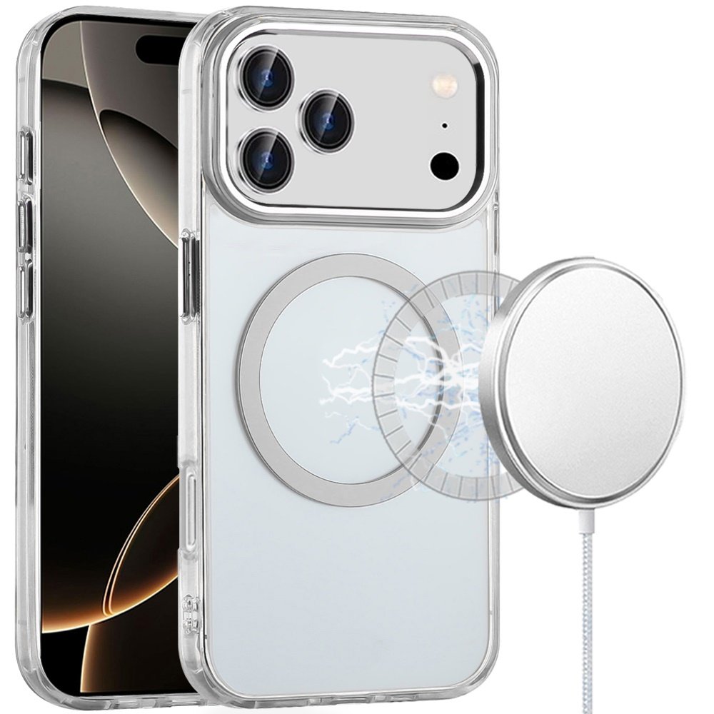 for iphone 17 pro magnetic circle ring transparent premium acrylic with metal buttons & camera raised lip clear