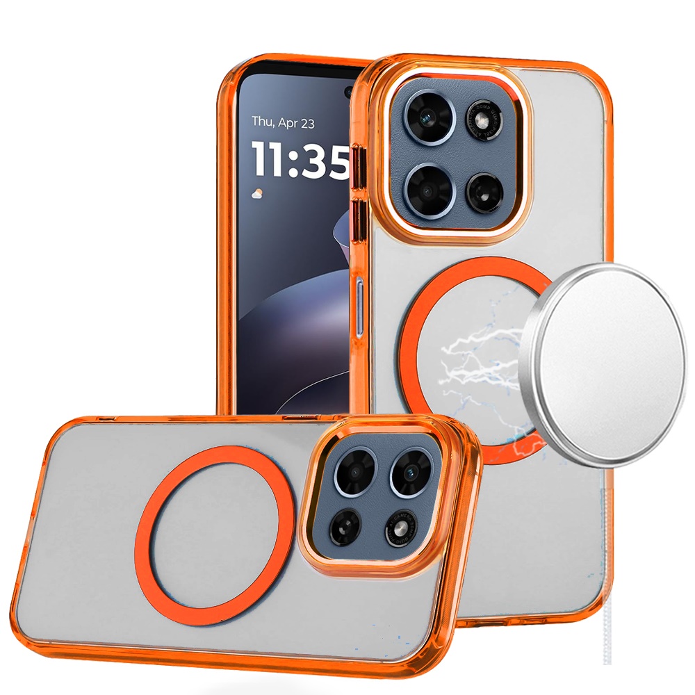 for moto g 5g 2025/2026 / g play 2026 magnetic circle ring transparent premium acrylic with metal buttons & camera raised lip cosmic orange