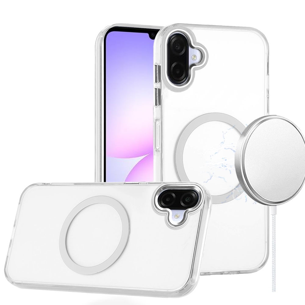 for samsung galaxy a07 magnetic circle ring transparent premium acrylic with metal buttons & camera raised lip clear