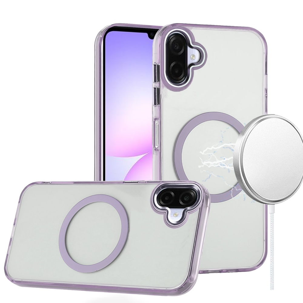 for samsung galaxy a07 magnetic circle ring transparent premium acrylic with metal buttons & camera raised lip light purple