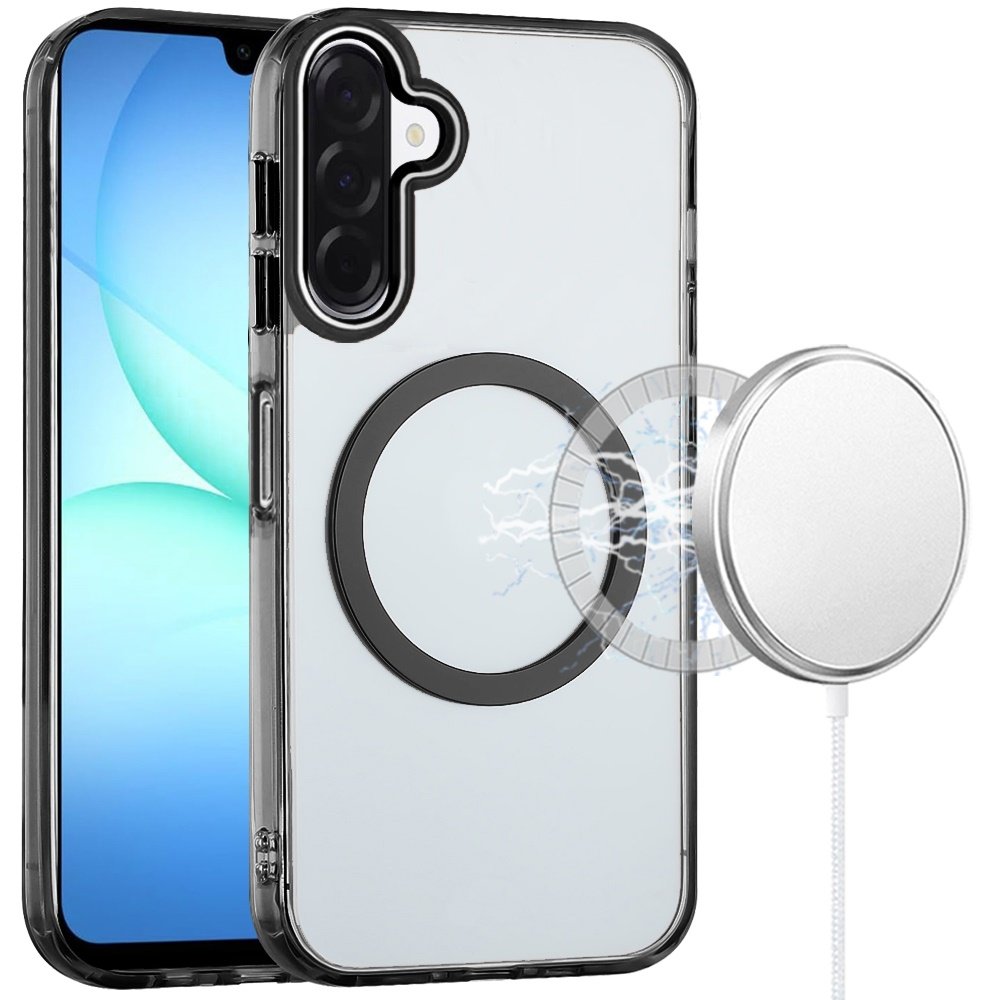 for samsung a17 5g magnetic circle ring transparent premium acrylic with metal buttons & camera raised lip black