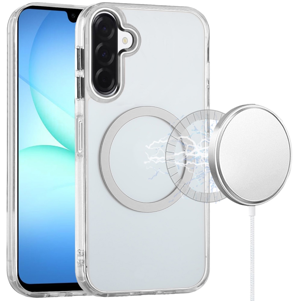 for samsung a17 5g magnetic circle ring transparent premium acrylic with metal buttons & camera raised lip clear