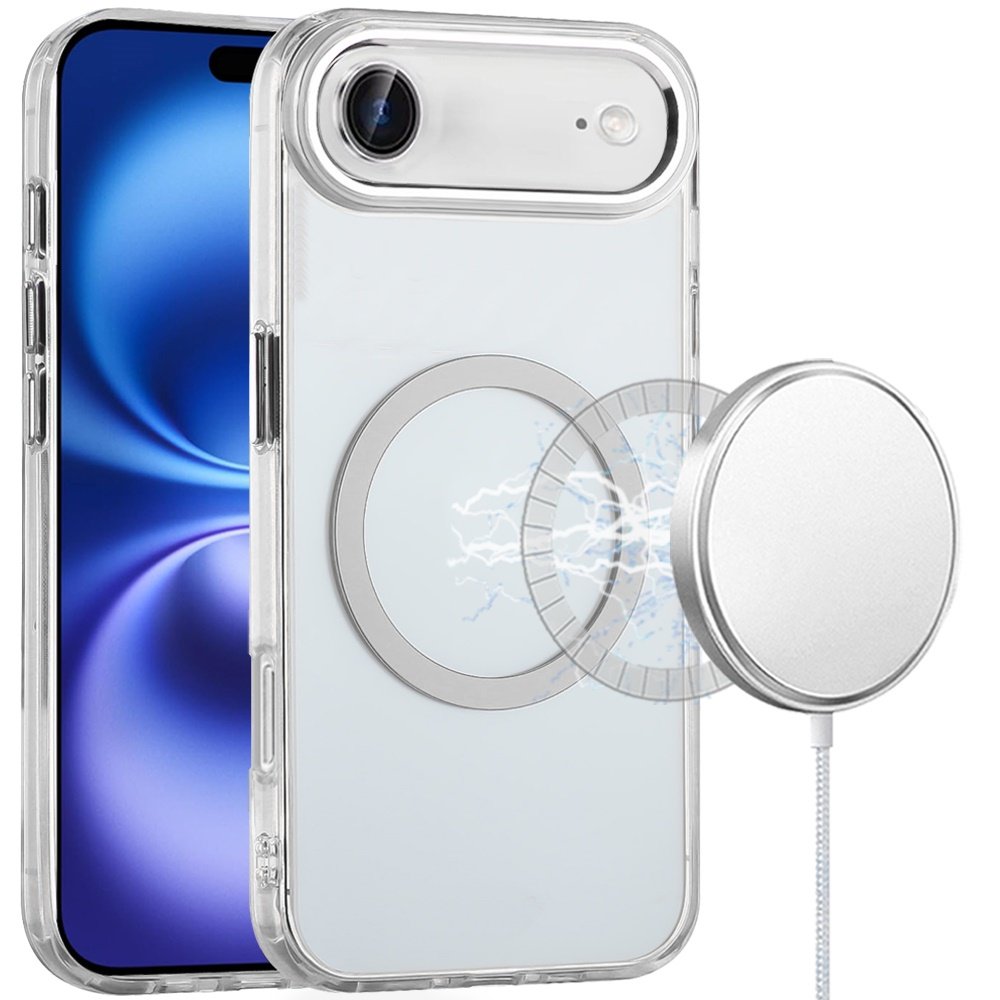 for iphone 17 air magnetic circle ring transparent premium acrylic with metal buttons & camera raised lip clear