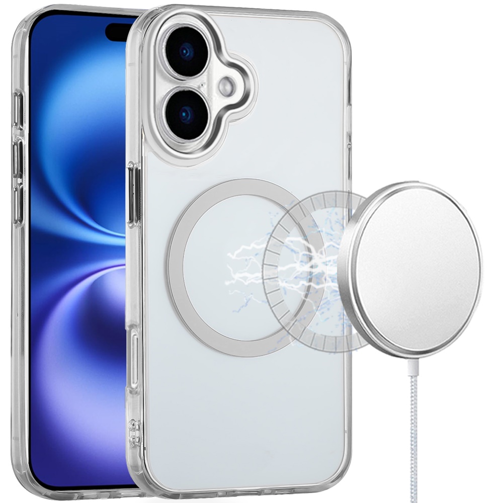 for iphone 17 magnetic circle ring transparent premium acrylic with metal buttons & camera raised lip clear