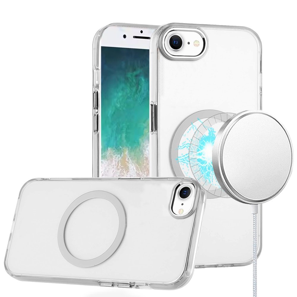 for iphone 17e / 16e / se4 magnetic circle ring transparent premium acrylic with metal buttons & camera raised lip clear