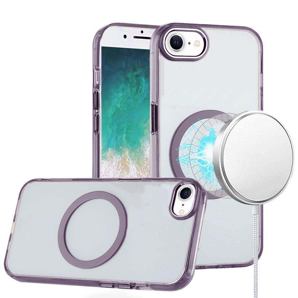 for iphone 17e / 16e / se4 magnetic circle ring transparent premium acrylic with metal buttons & camera raised lip light purple