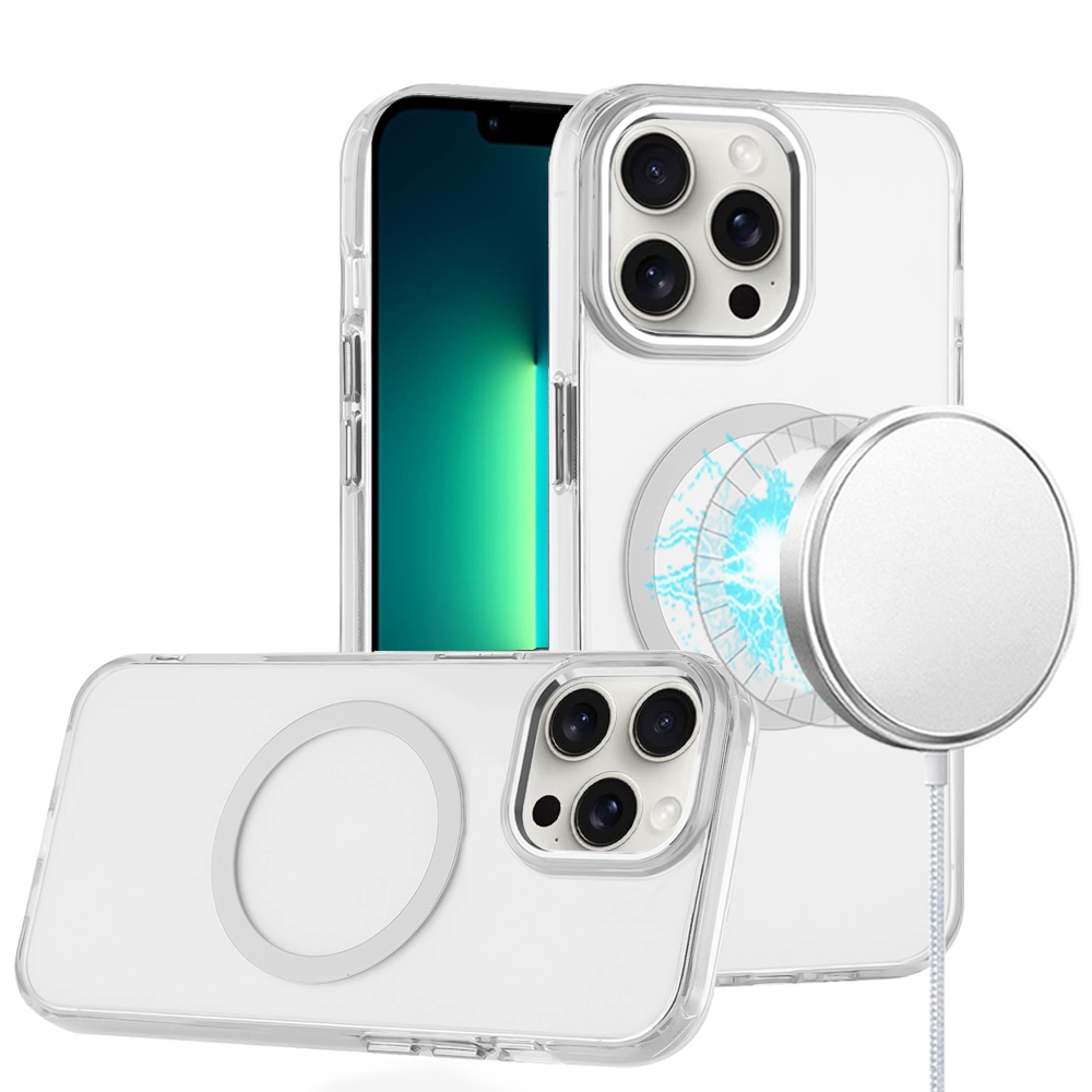 for iphone 13 pro max magnetic circle ring transparent premium acrylic with metal buttons & camera raised lip clear