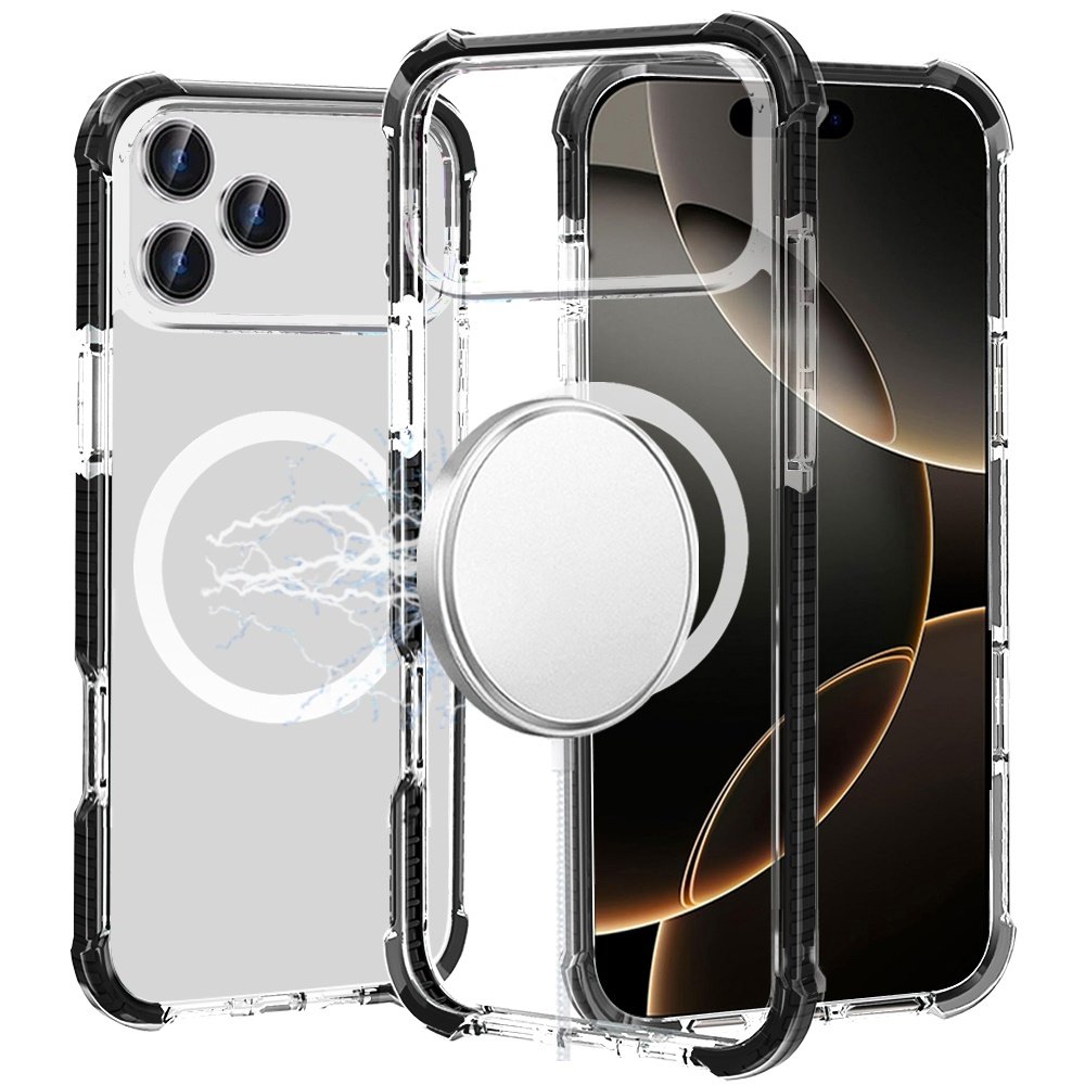 for iphone 17 pro max acrylic [magnetic circle] tough 2.5mm transparent shockproof hybrid black