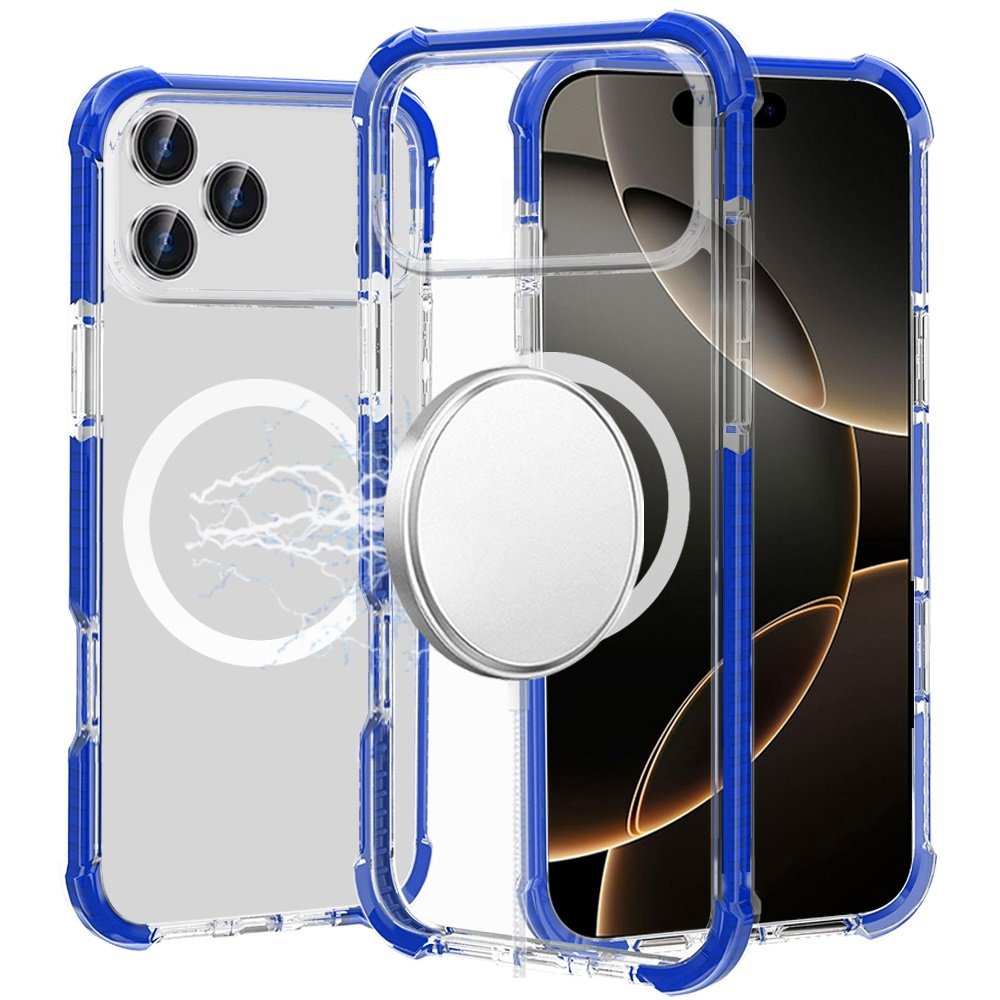 for iphone 17 pro acrylic [magnetic circle] tough 2.5mm transparent shockproof hybrid blue
