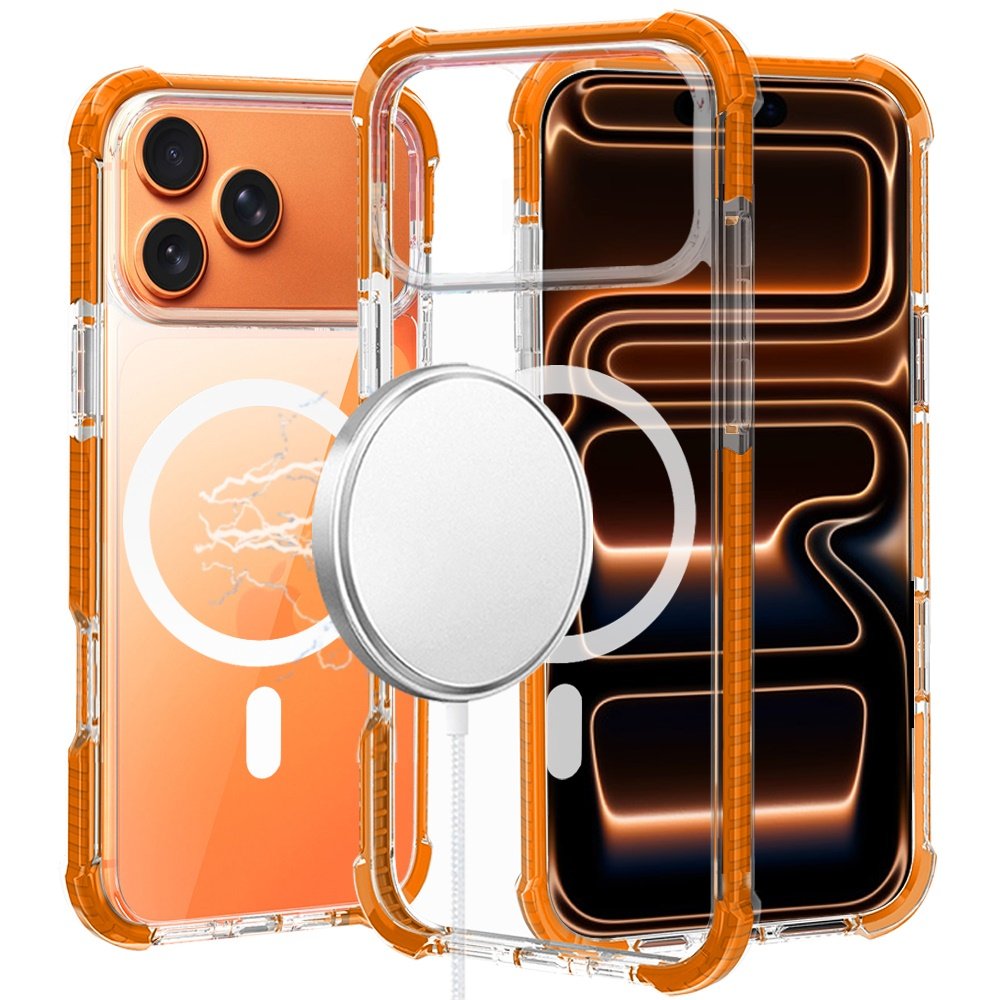 for iphone 17 pro acrylic [magnetic circle] tough 2.5mm transparent shockproof hybrid cosmic orange