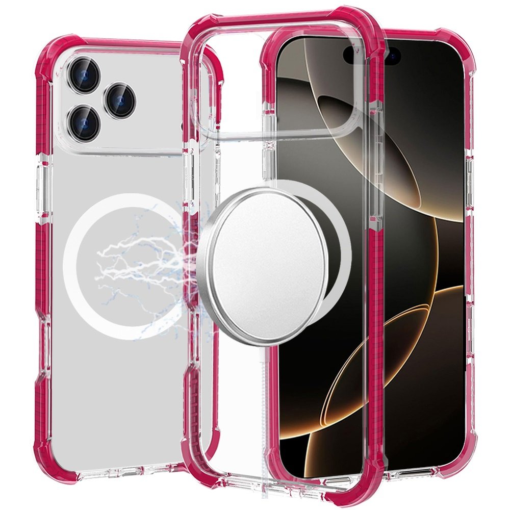 for iphone 17 pro acrylic [magnetic circle] tough 2.5mm transparent shockproof hybrid hot pink