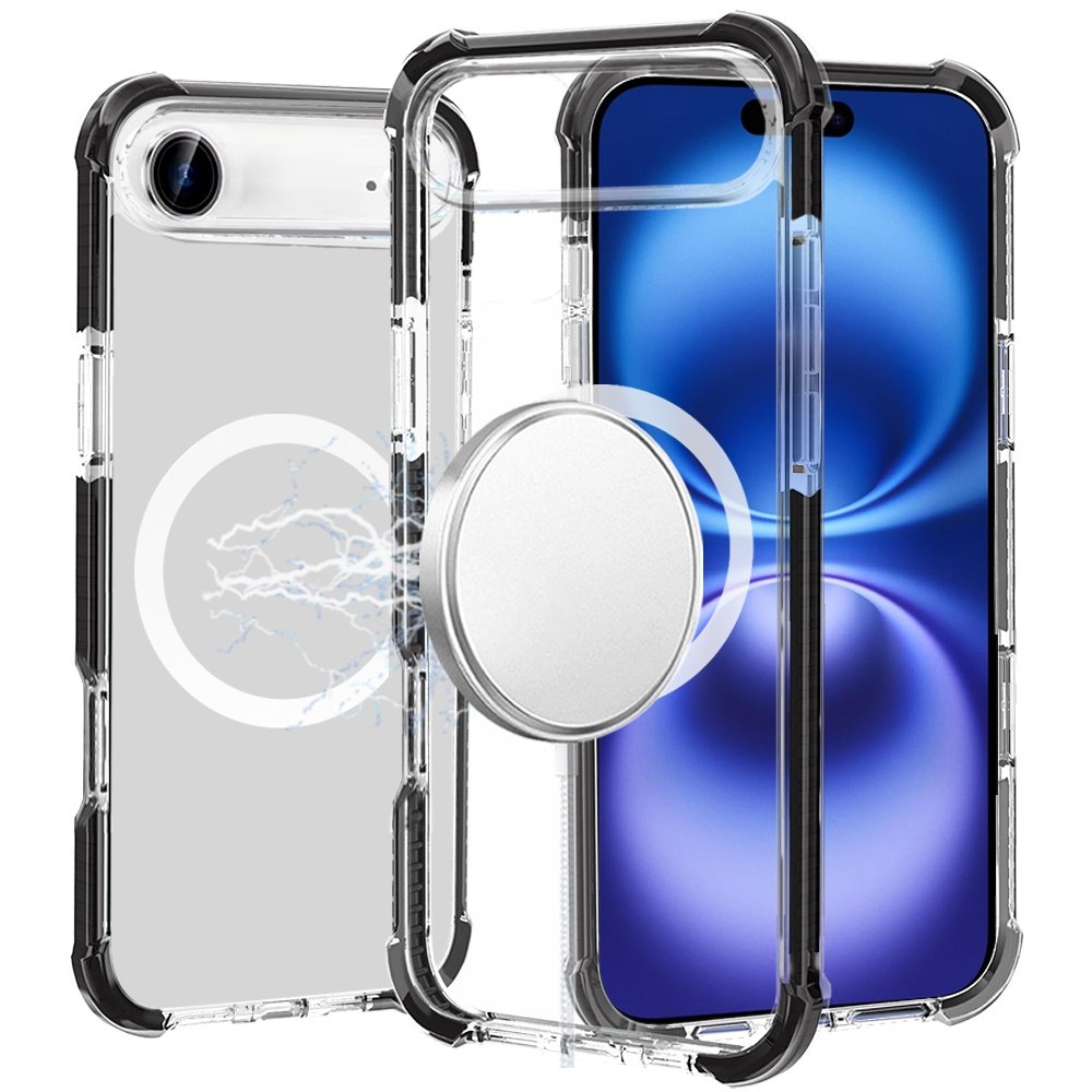 for iphone 17 air acrylic [magnetic circle] tough 2.5mm transparent shockproof hybrid black