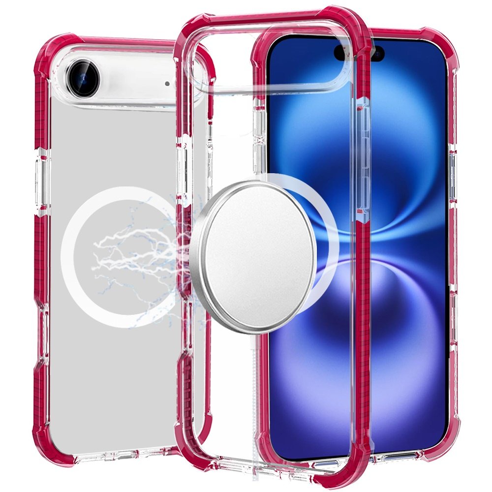 for iphone 17 air acrylic [magnetic circle] tough 2.5mm transparent shockproof hybrid hot pink