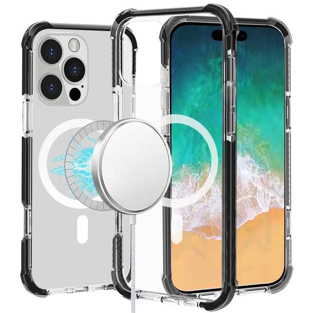 for iphone 16 pro max 6.9 inch acrylic [magnetic circle] tough 2.5mm transparent shockproof hybrid black